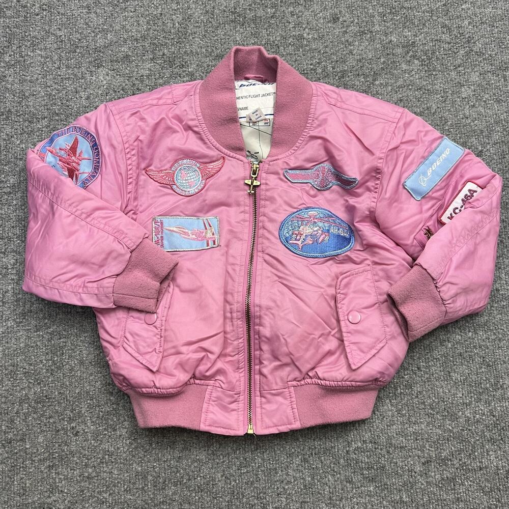 Boeing Jacket Girls Size 6 Pink Flight Bomber Airplane Patches Map Lining